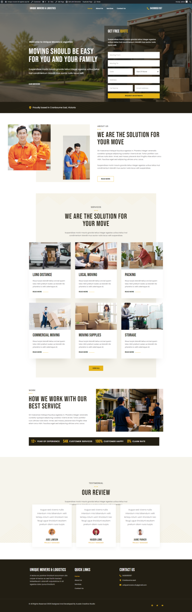 Moving and logistics website portfolio project